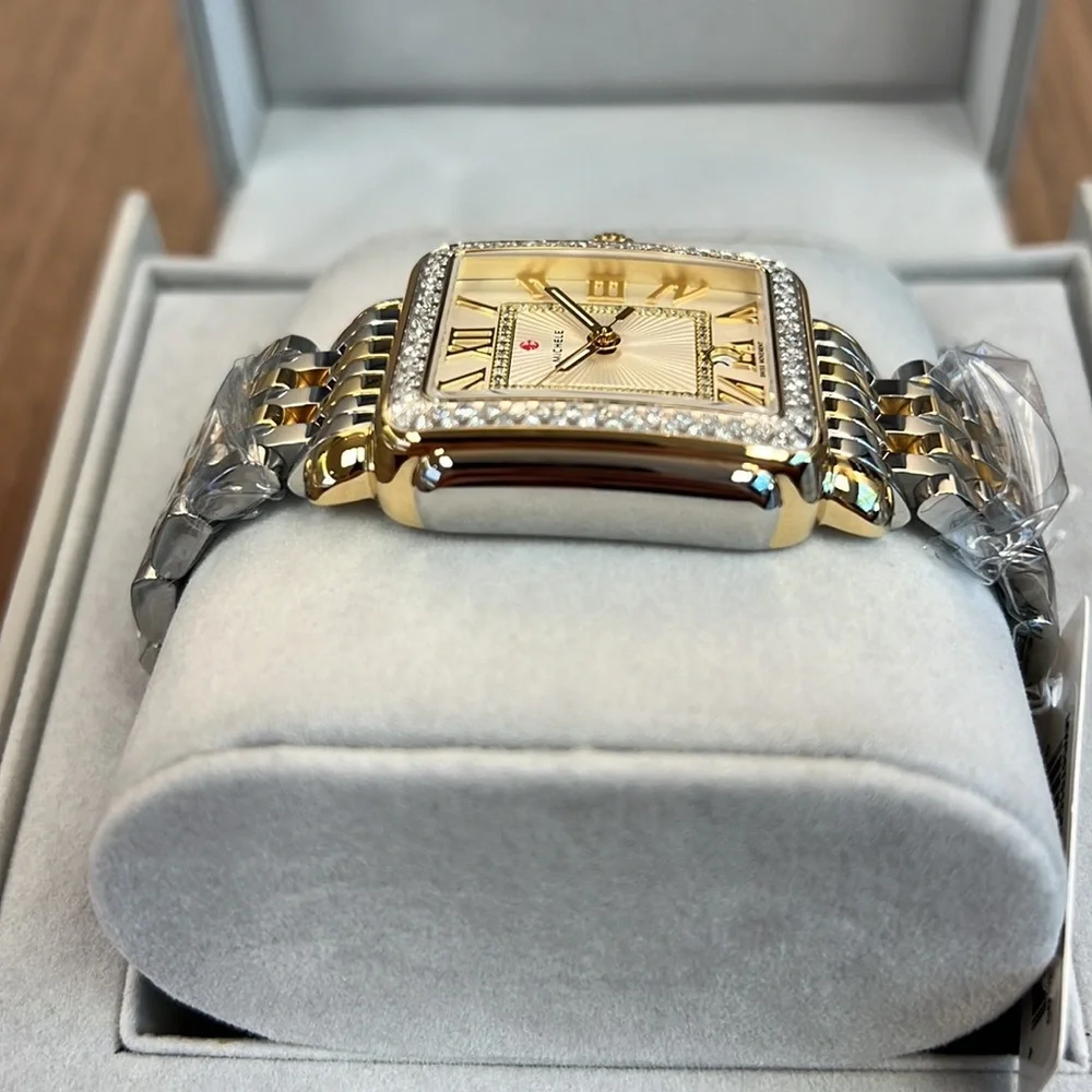 New Michele Deco Madison Diamond Two Tone Gold MWW06T000144 Ladies Watch
